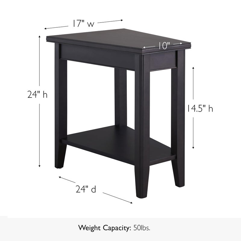 Leick Home Slate End Table, Solid Wood, Narrow Wedge Shape, Slate Tile Insets, Bottom Display Shelf, Easy-Assembly, Rustic Oak, 23.5 in. L x 17 in. W x 24 in. H, 10056 - Image 4